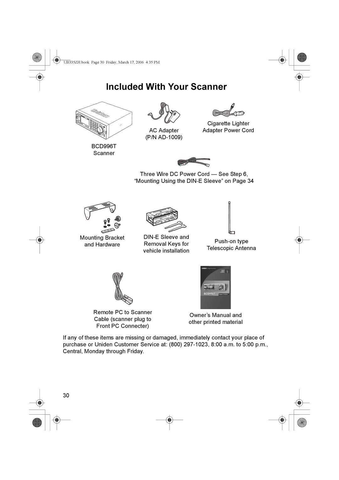 Uniden BCD996T manual Included With Your Scanner 