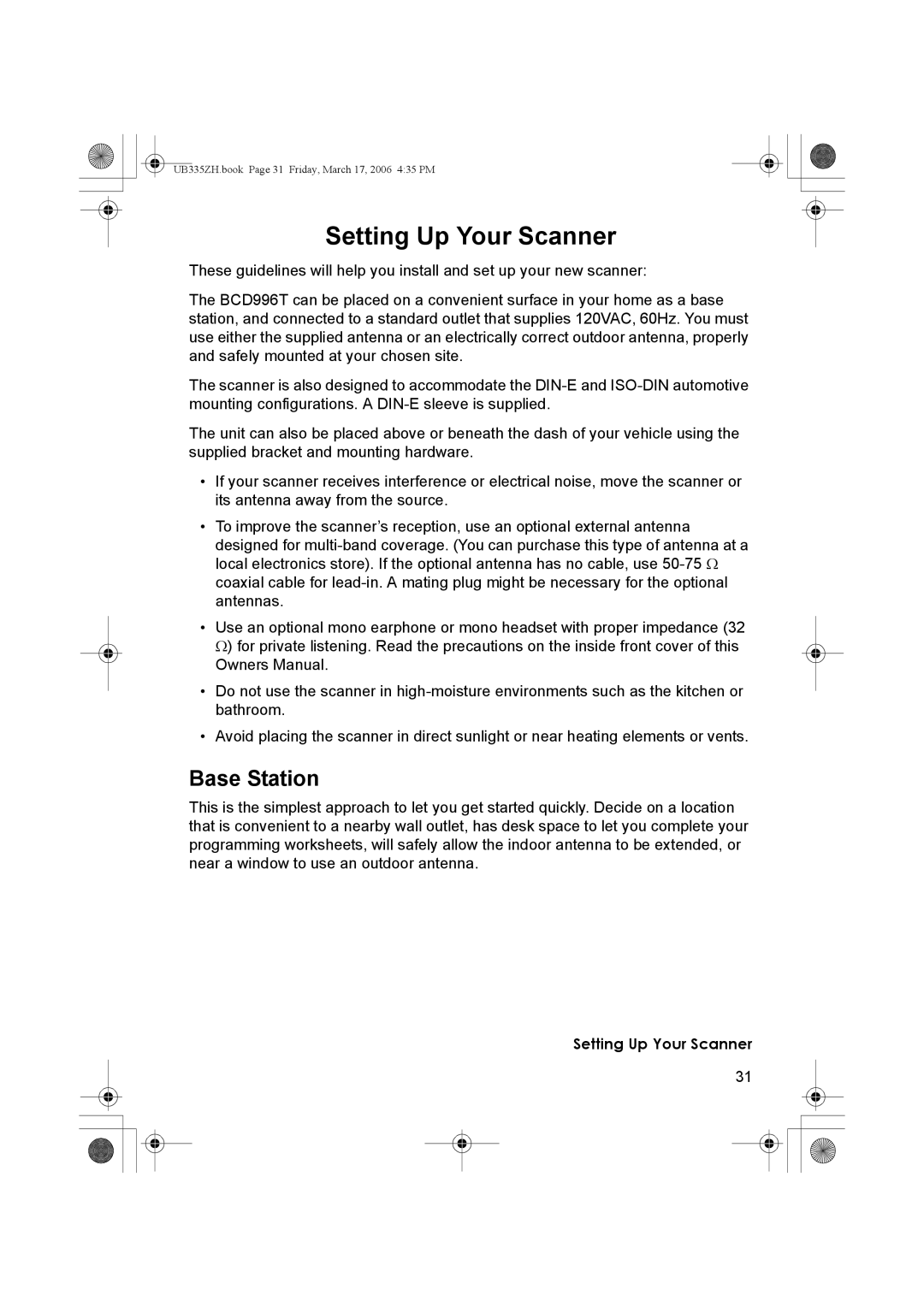 Uniden BCD996T manual Setting Up Your Scanner, Base Station 