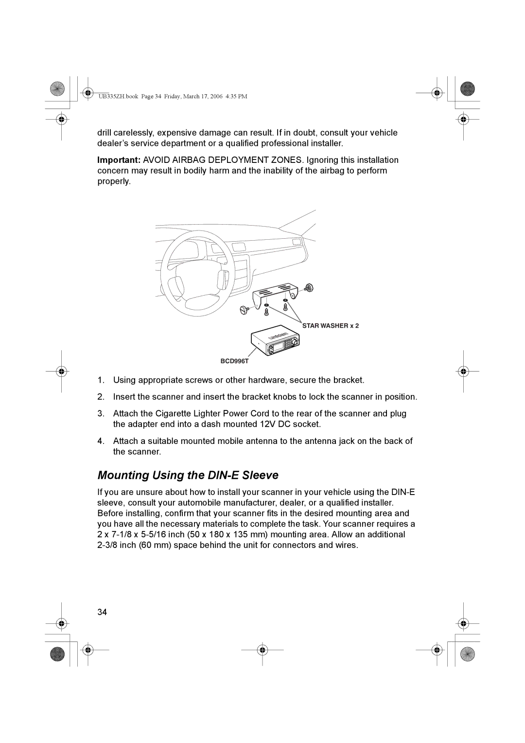 Uniden BCD996T manual Mounting Using the DIN-E Sleeve 