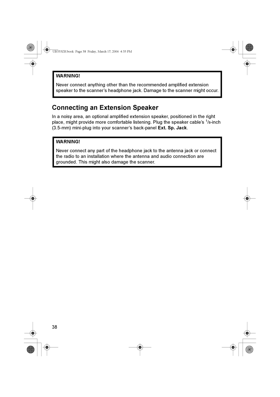 Uniden BCD996T manual Connecting an Extension Speaker 