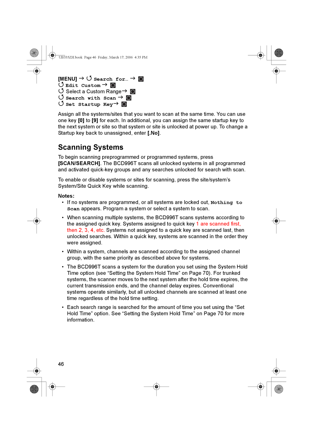 Uniden BCD996T manual Scanning Systems, Search for… Edit Custom 