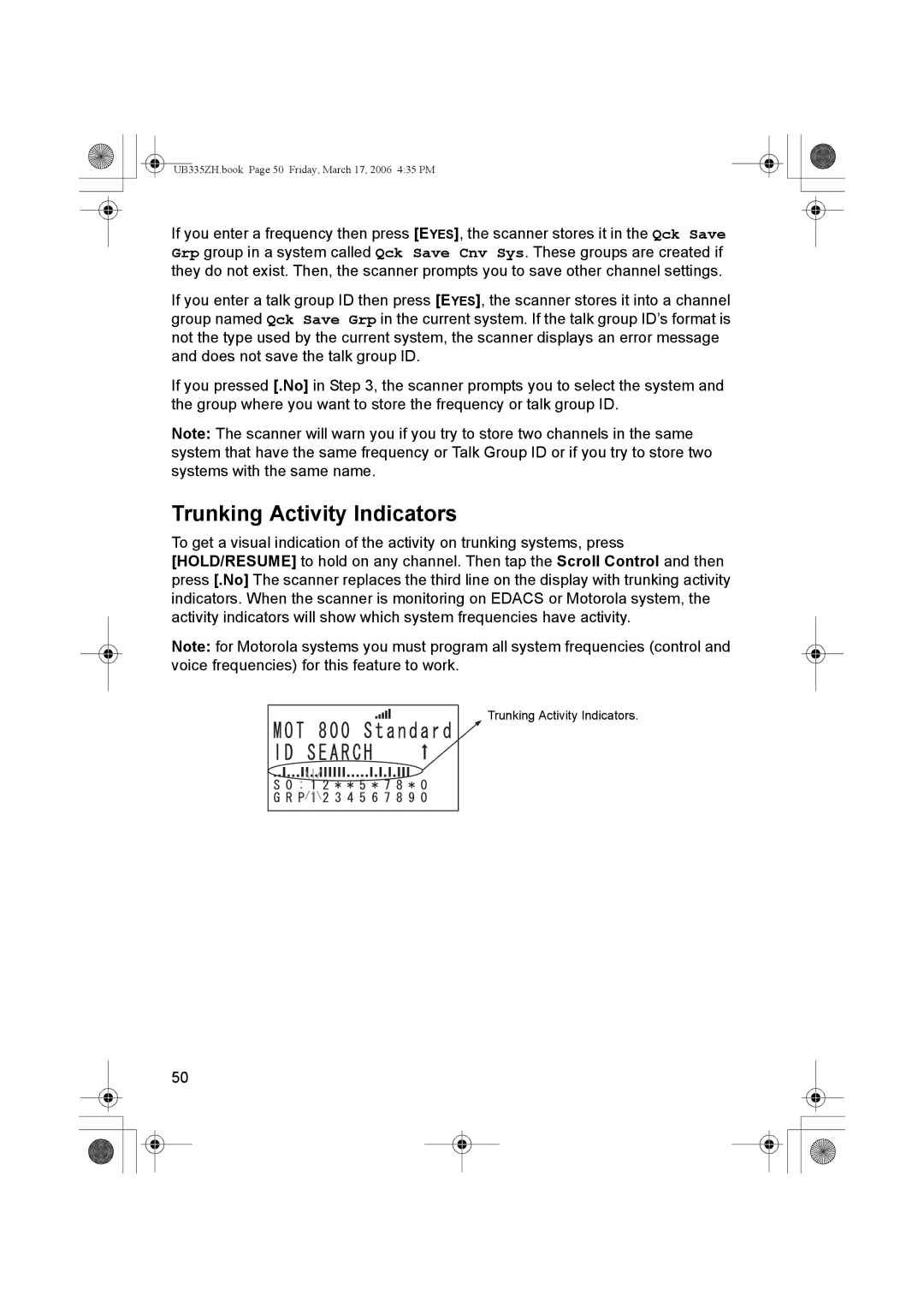 Uniden BCD996T manual Trunking Activity Indicators 