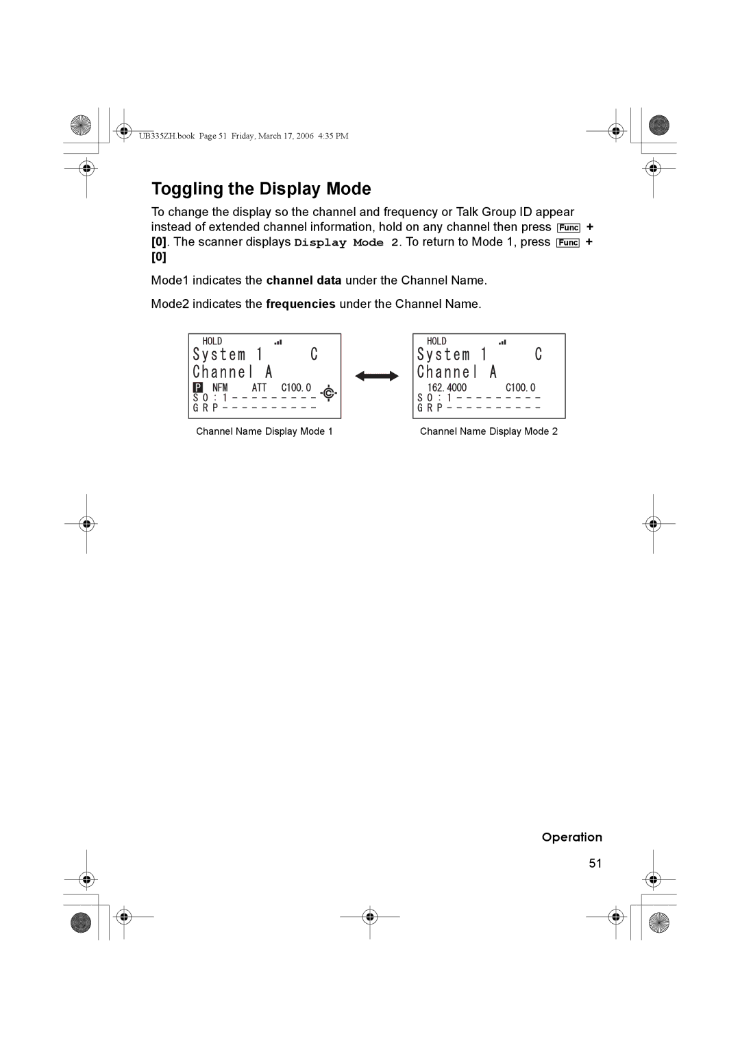 Uniden BCD996T manual Toggling the Display Mode 