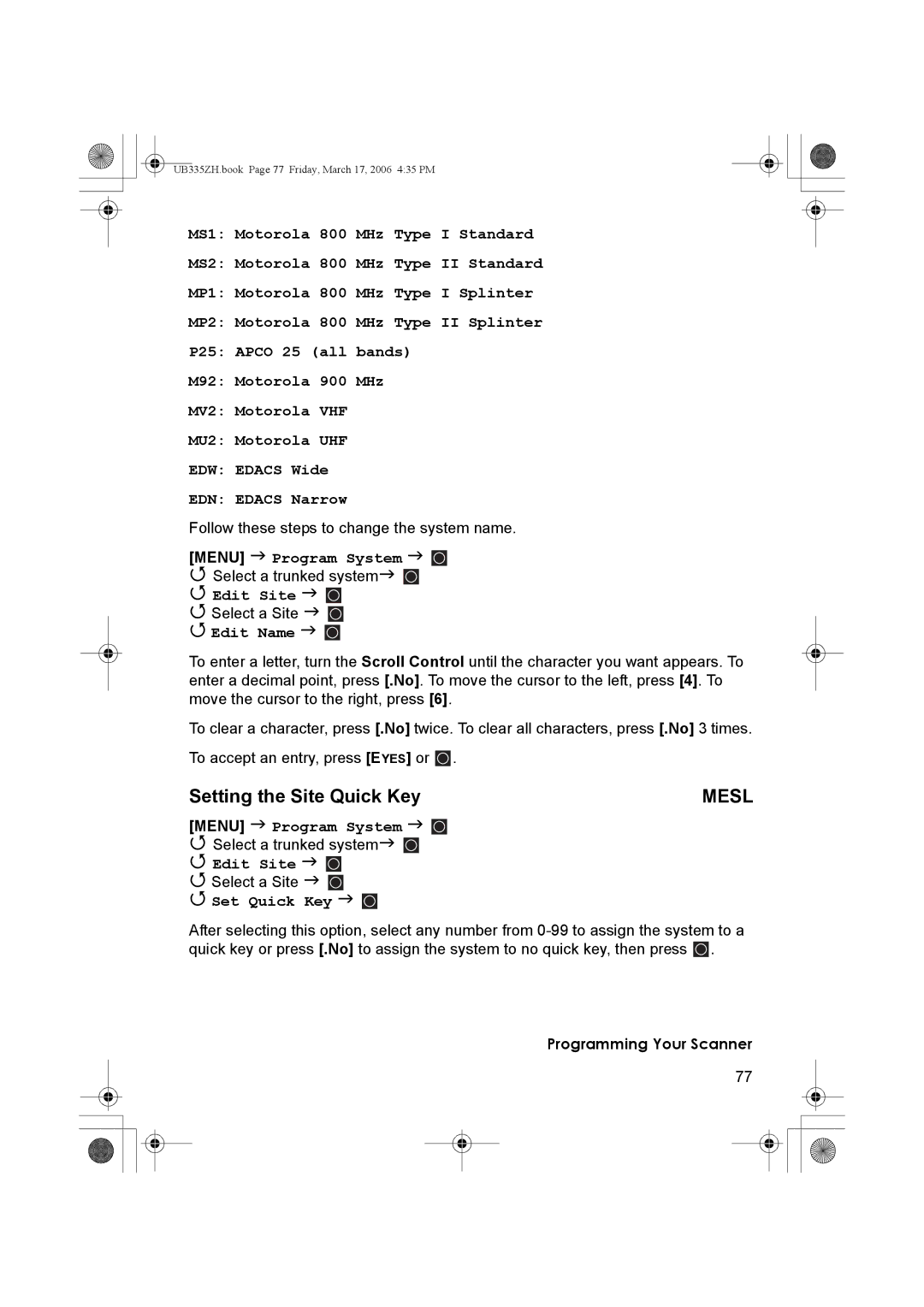 Uniden BCD996T manual Setting the Site Quick Key, Edit Site 