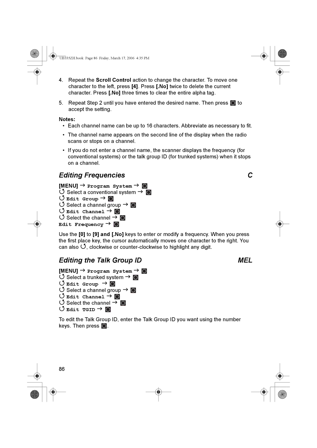 Uniden BCD996T manual Editing FrequenciesC, Editing the Talk Group ID, Edit Frequency, Edit Tgid 