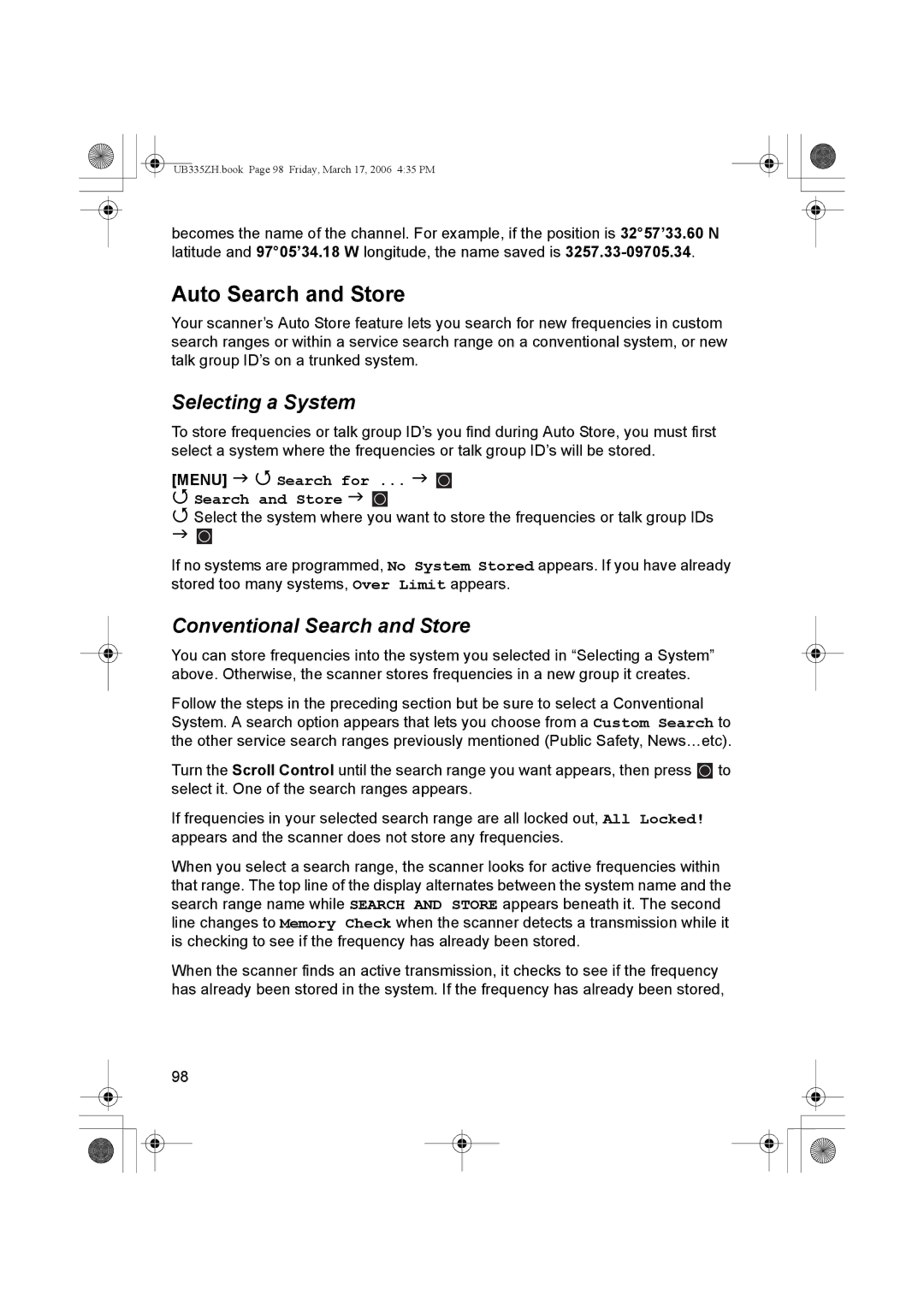 Uniden BCD996T Auto Search and Store, Selecting a System, Conventional Search and Store, Menu Search for Search and Store 