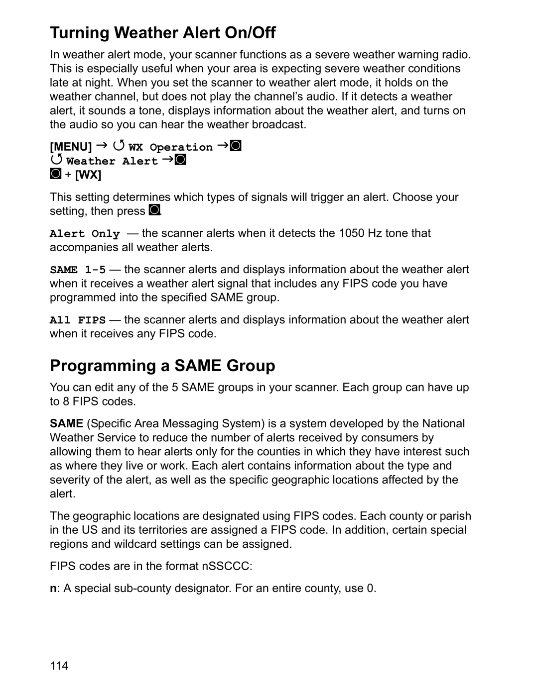 Uniden BCD996T manual Turning Weather Alert On/Off, Programming a Same Group, Menu J 4 WX Operation JF Weather Alert JF 