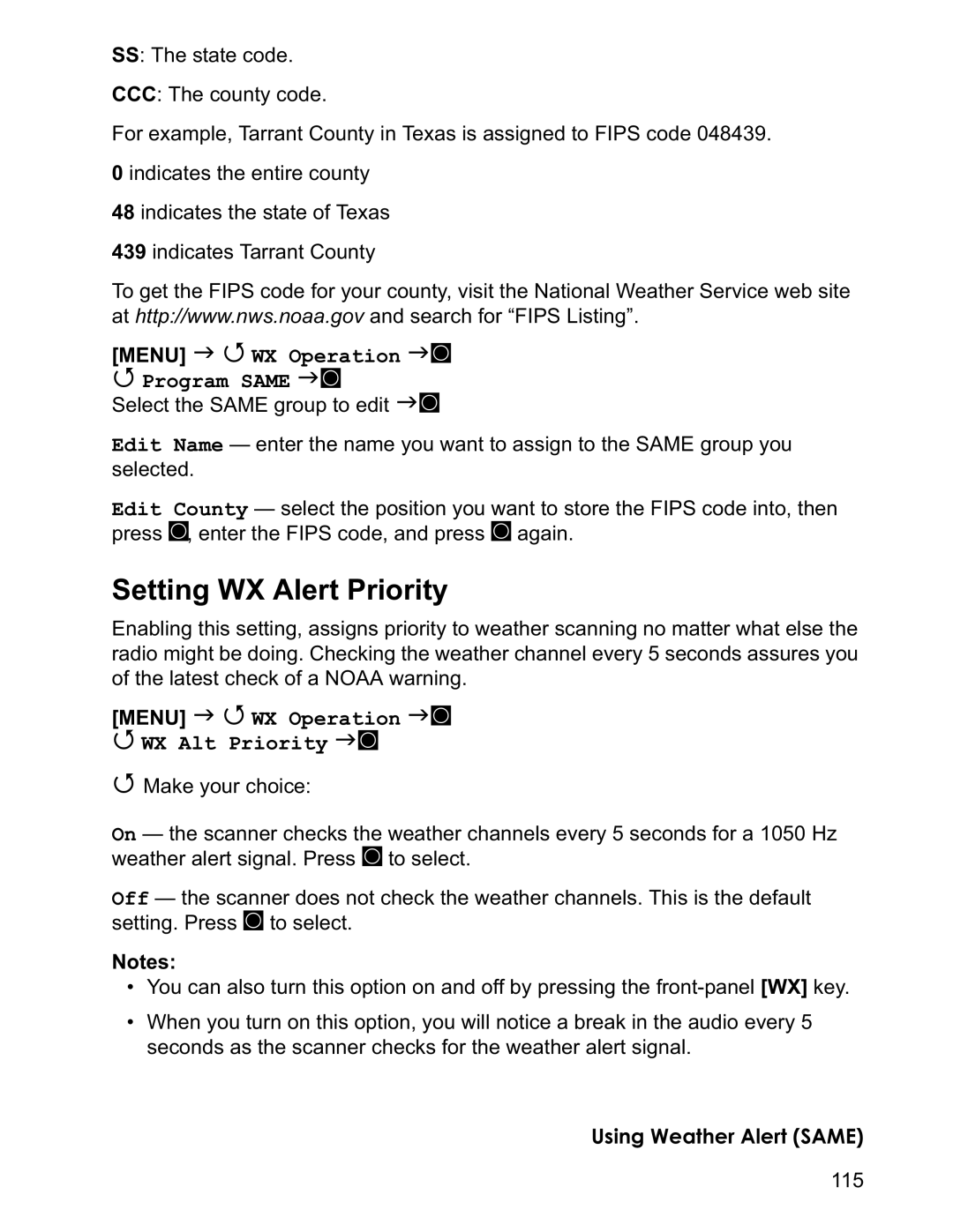 Uniden BCD996T manual Setting WX Alert Priority, Menu J 4 WX Operation JF Program Same JF 