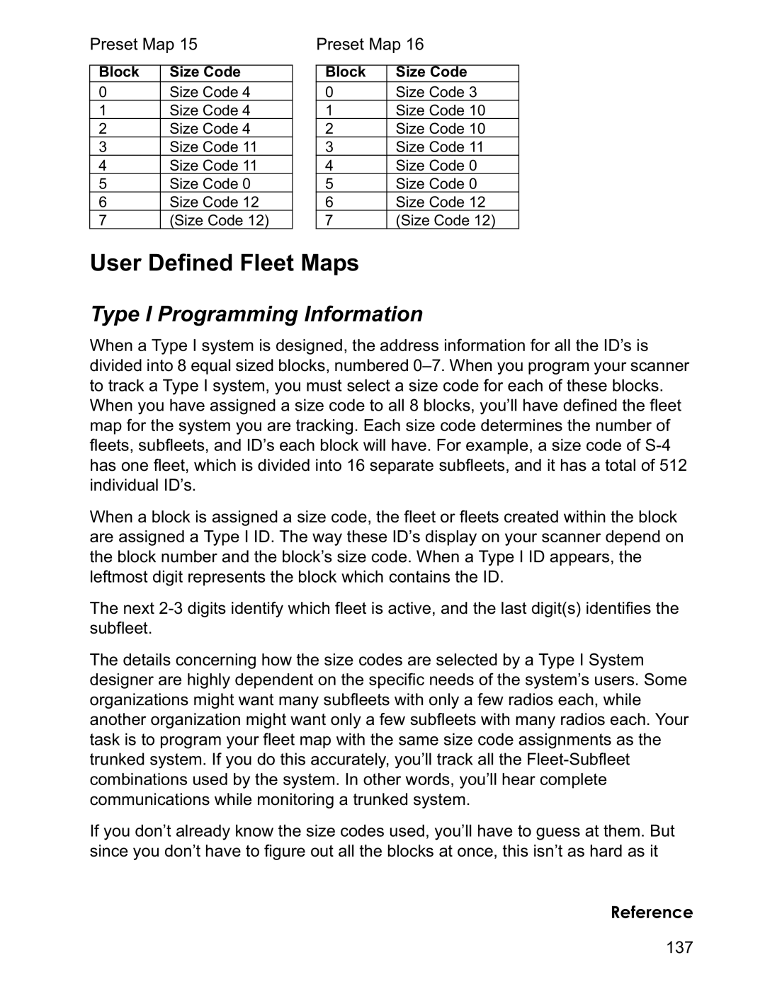 Uniden BCD996T manual User Defined Fleet Maps, Type I Programming Information 