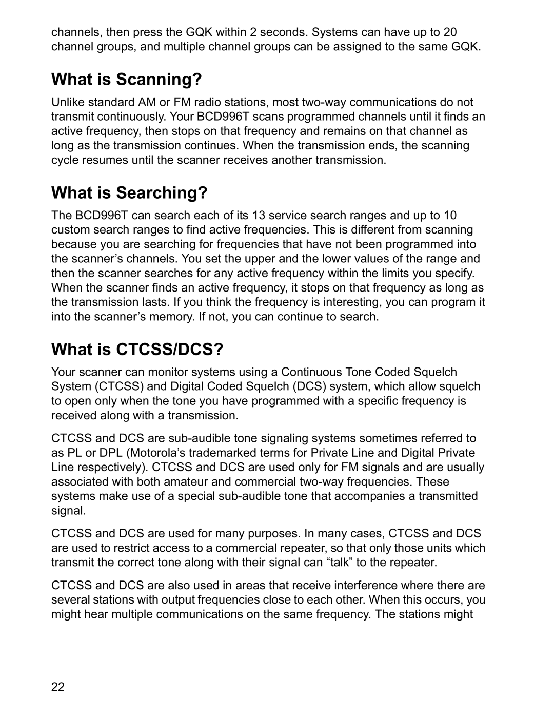 Uniden BCD996T manual What is Scanning?, What is Searching?, What is CTCSS/DCS? 