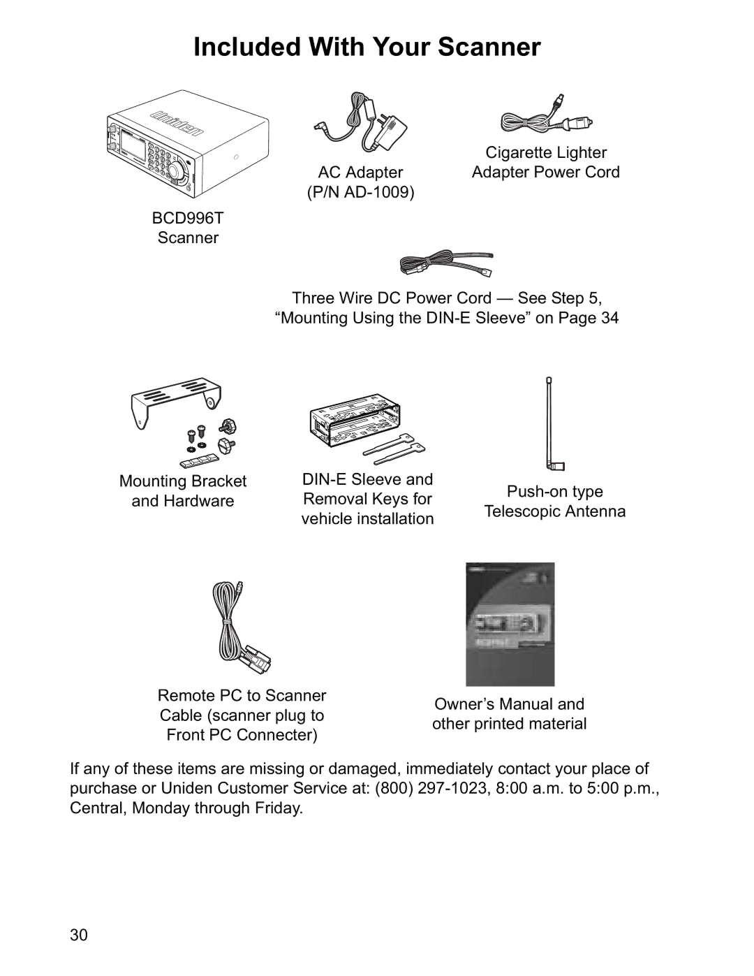 Uniden BCD996T manual Included With Your Scanner 