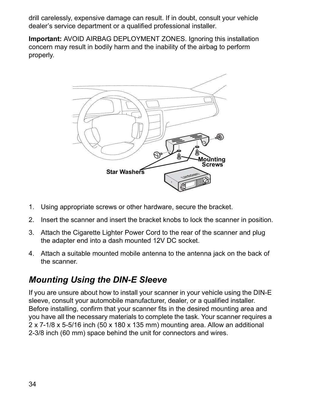 Uniden BCD996T manual Mounting Using the DIN-E Sleeve 