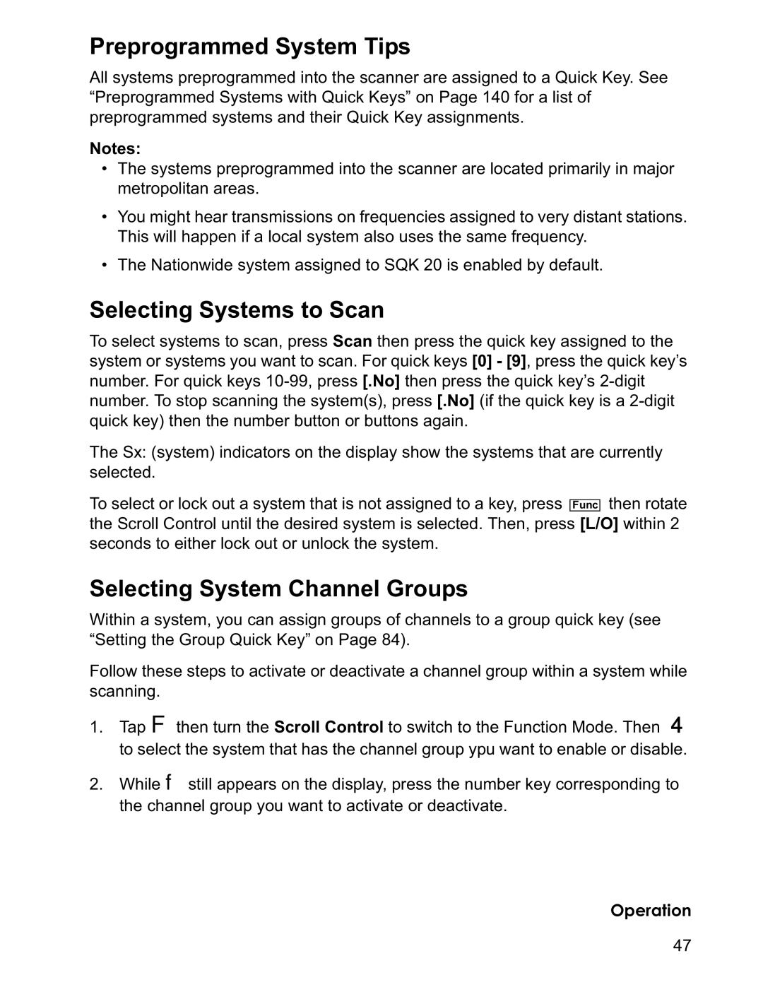 Uniden BCD996T manual Preprogrammed System Tips, Selecting Systems to Scan, Selecting System Channel Groups 