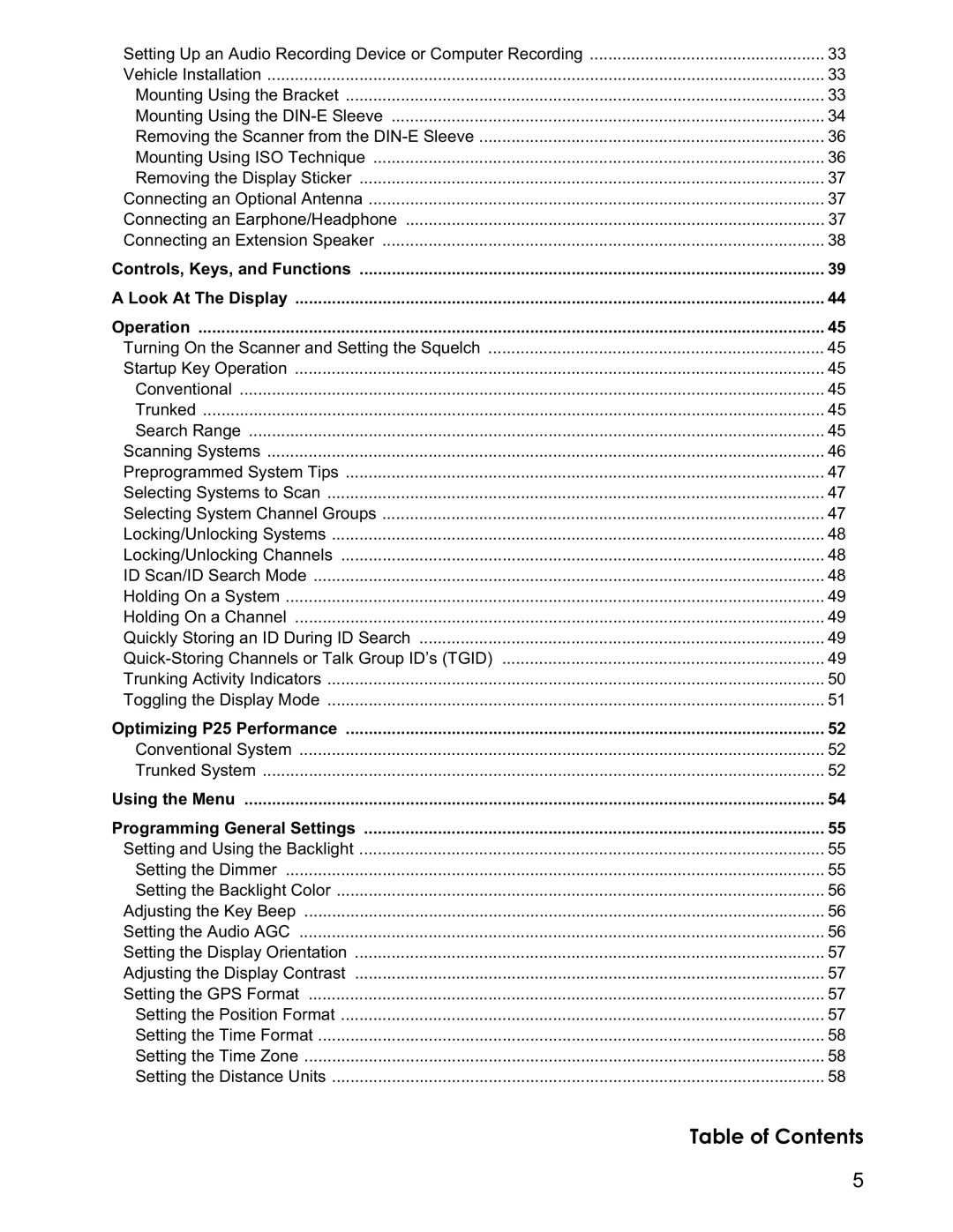 Uniden BCD996T manual Table of Contents 