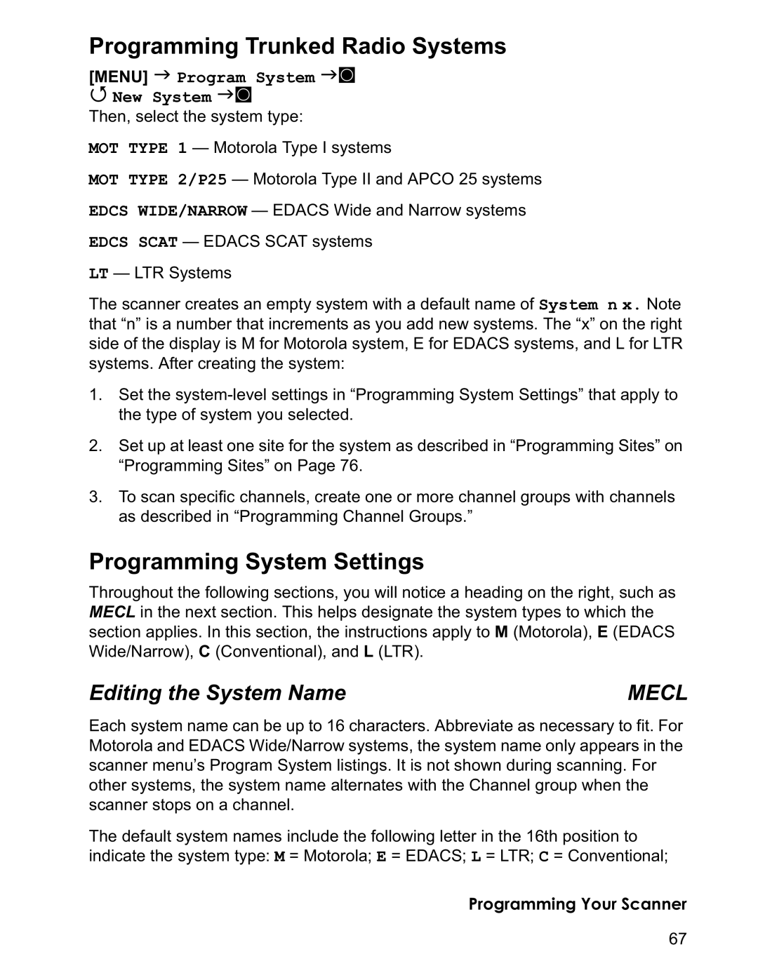 Uniden BCD996T manual Programming Trunked Radio Systems, Programming System Settings, Editing the System Name 