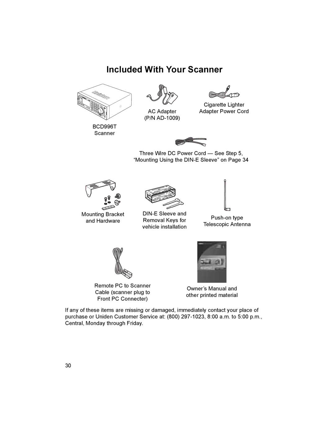 Uniden BCD996T manual Included With Your Scanner 