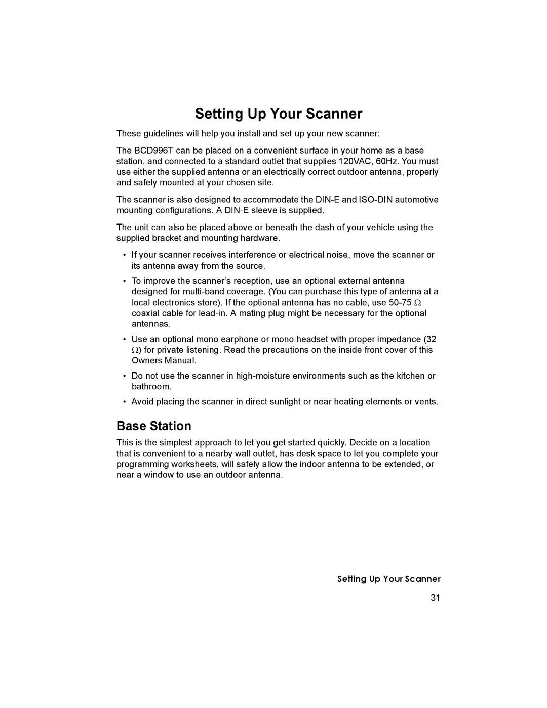 Uniden BCD996T manual Setting Up Your Scanner, Base Station 