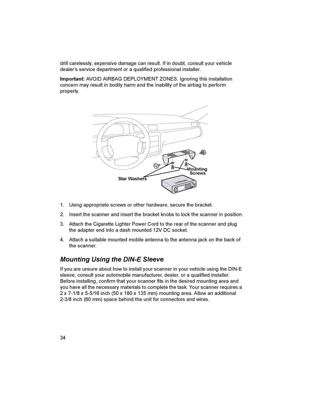 Uniden BCD996T manual Mounting Using the DIN-E Sleeve 