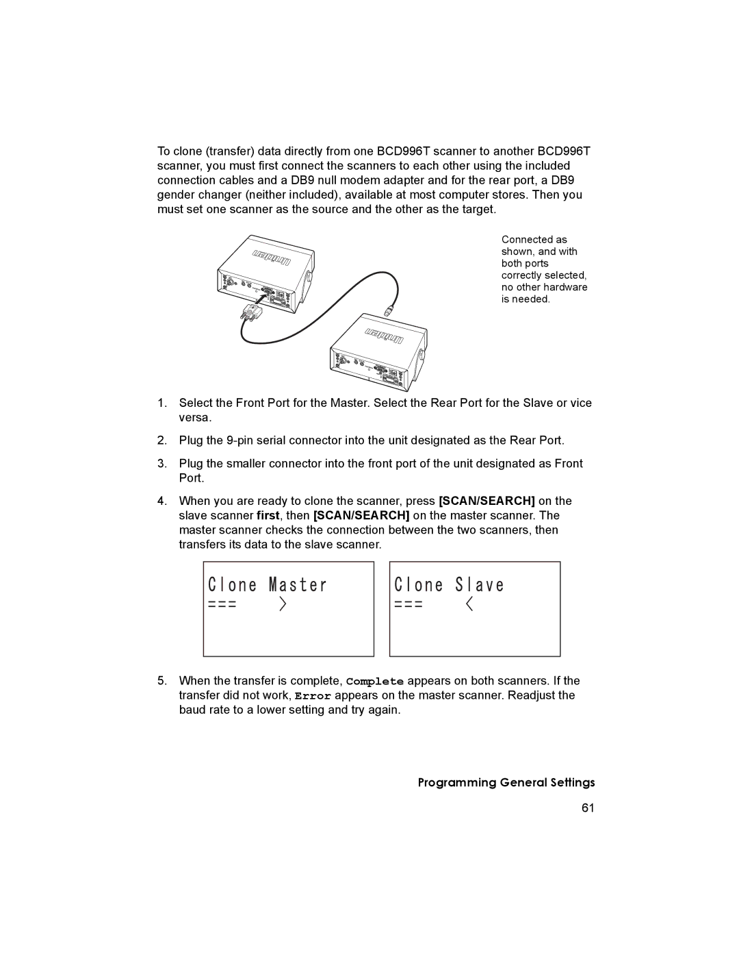 Uniden BCD996T manual Programming General Settings 