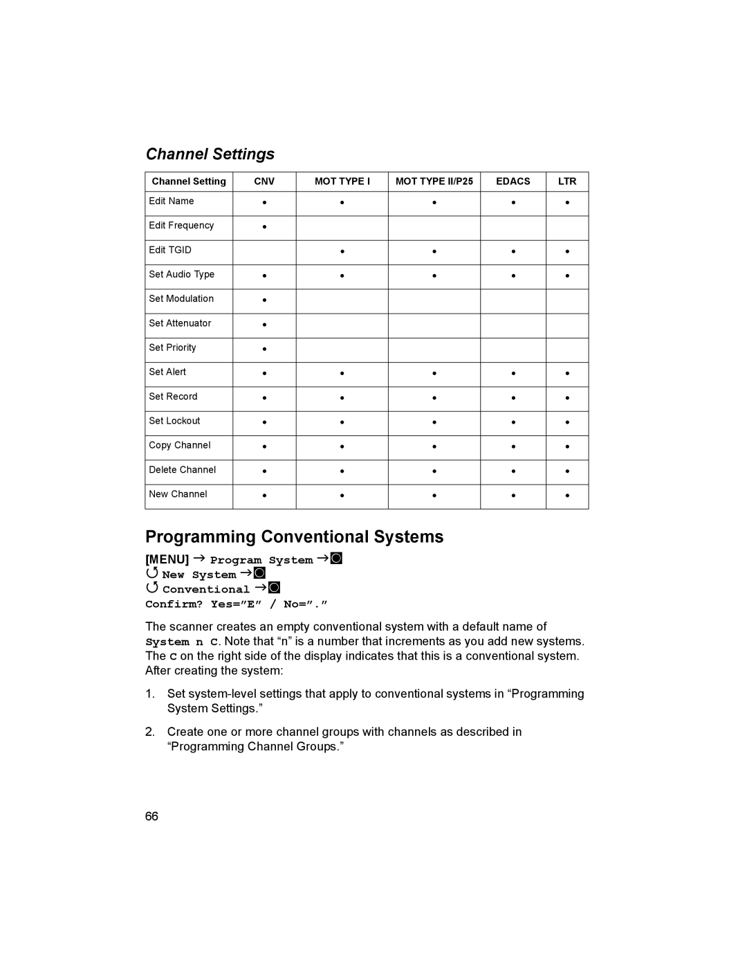 Uniden BCD996T manual Programming Conventional Systems, Channel Settings 