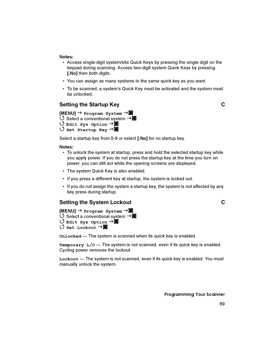 Uniden BCD996T manual Setting the Startup Key, Setting the System Lockout, Edit Sys Option F Set Lockout F 