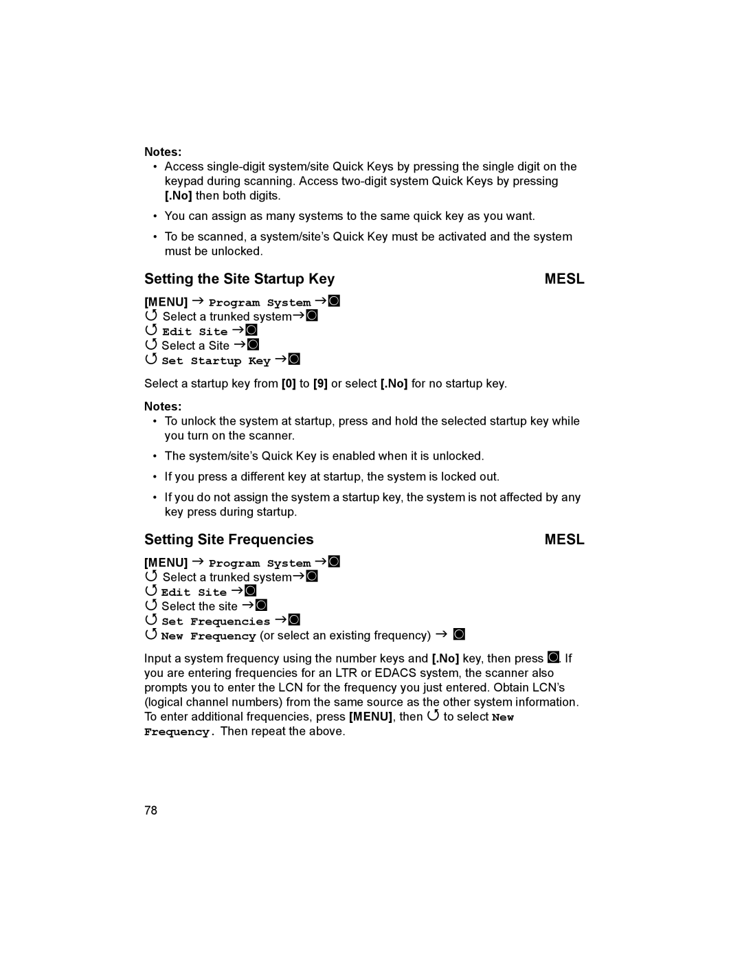 Uniden BCD996T manual Setting the Site Startup Key, Setting Site Frequencies, Set Frequencies F 