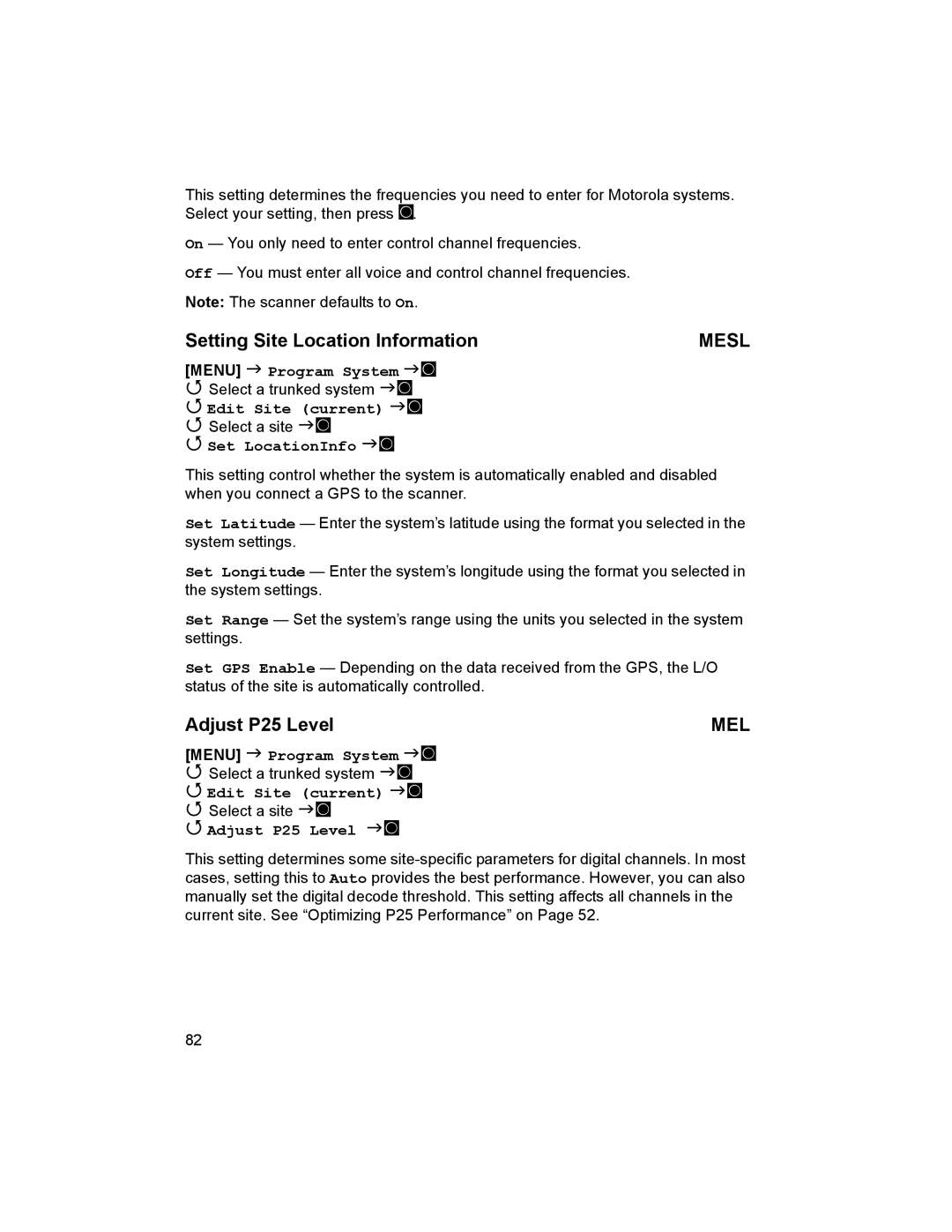 Uniden BCD996T manual Setting Site Location Information, Adjust P25 Level 