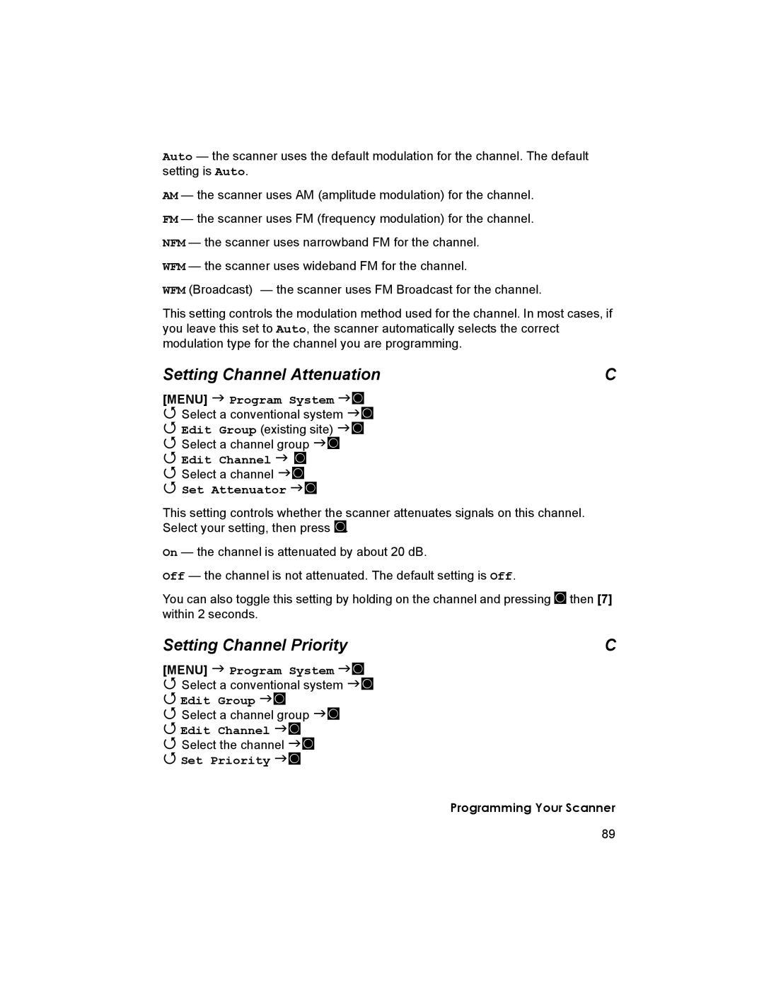Uniden BCD996T manual Setting Channel Attenuation, Setting Channel Priority, Set Attenuator, Set Priority 