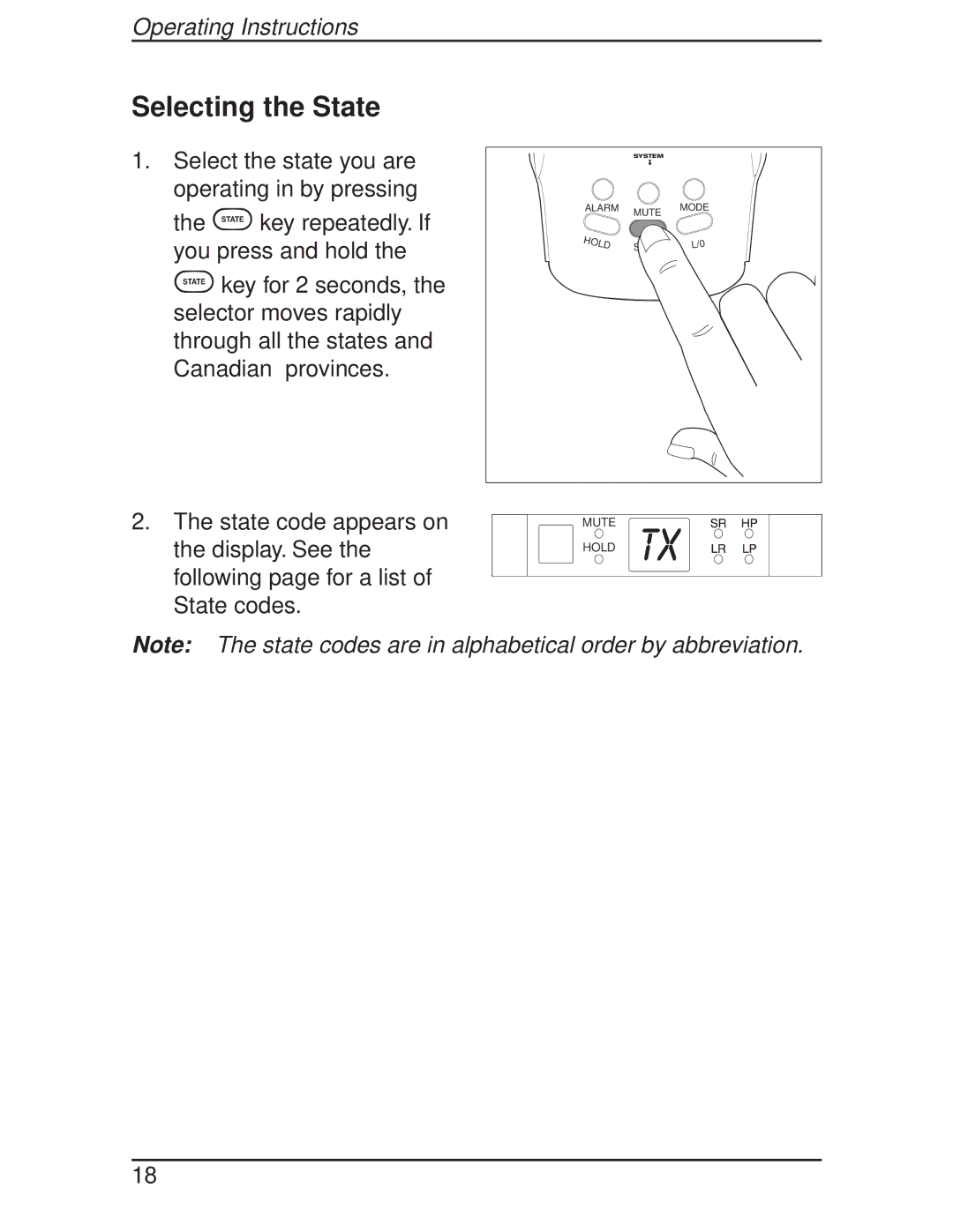 Uniden BCT-10 manual Selecting the State 