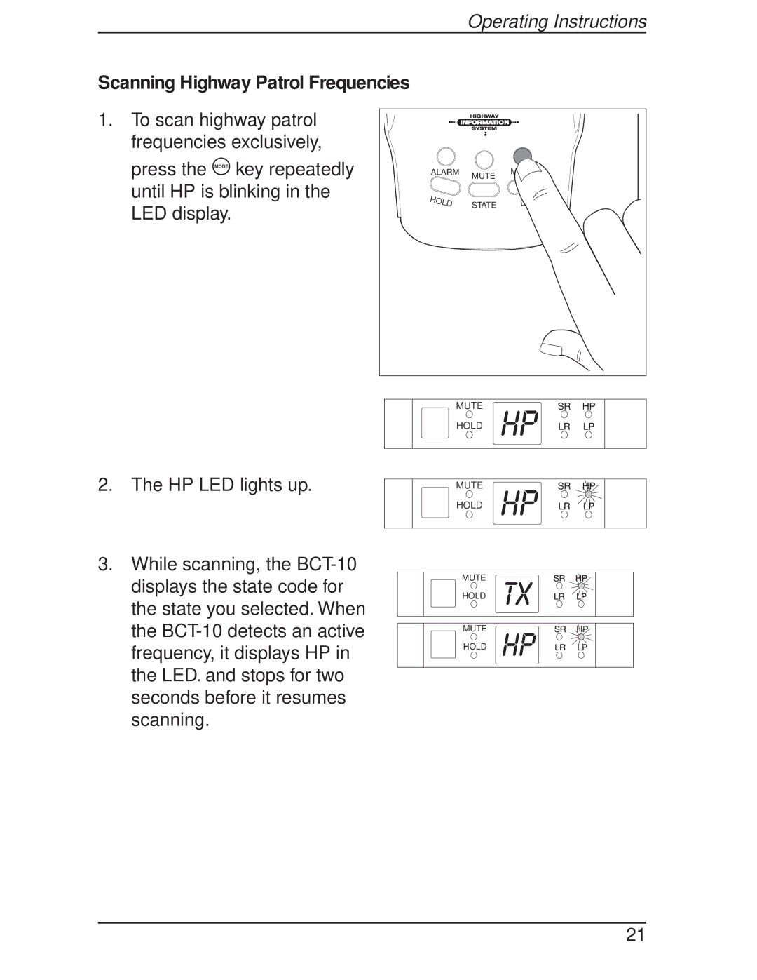 Uniden BCT-10 manual Scanning Highway Patrol Frequencies 