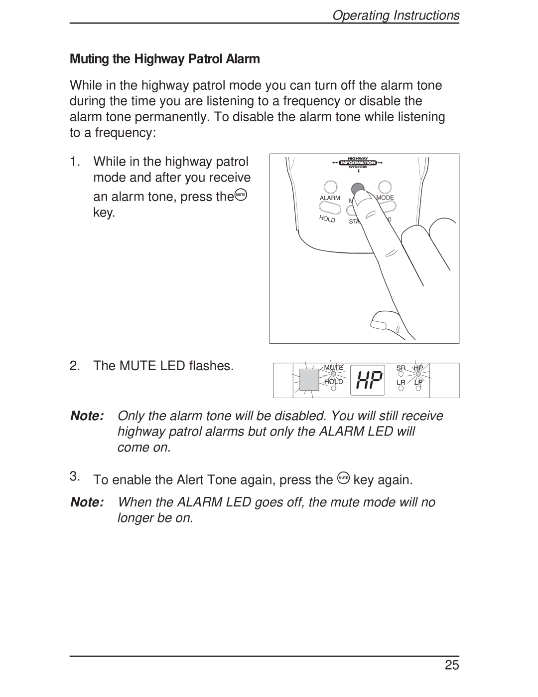 Uniden BCT-10 manual Muting the Highway Patrol Alarm 