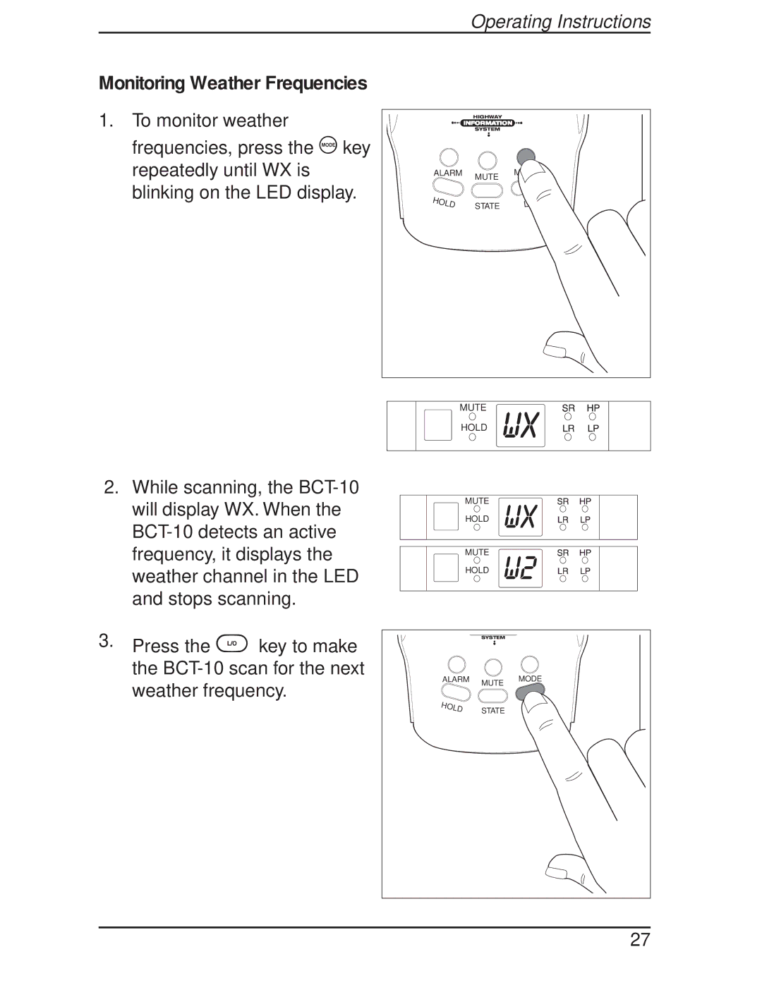 Uniden BCT-10 manual Monitoring Weather Frequencies 