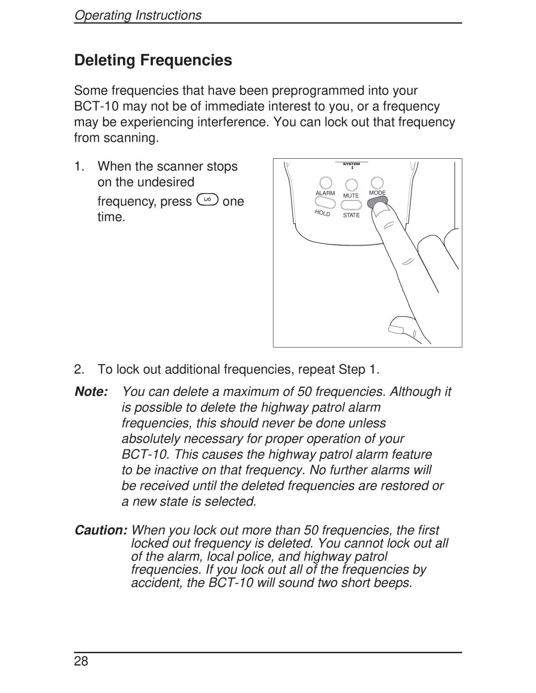 Uniden BCT-10 manual Deleting Frequencies 