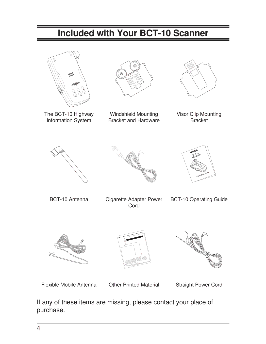 Uniden manual Included with Your BCT-10 Scanner 