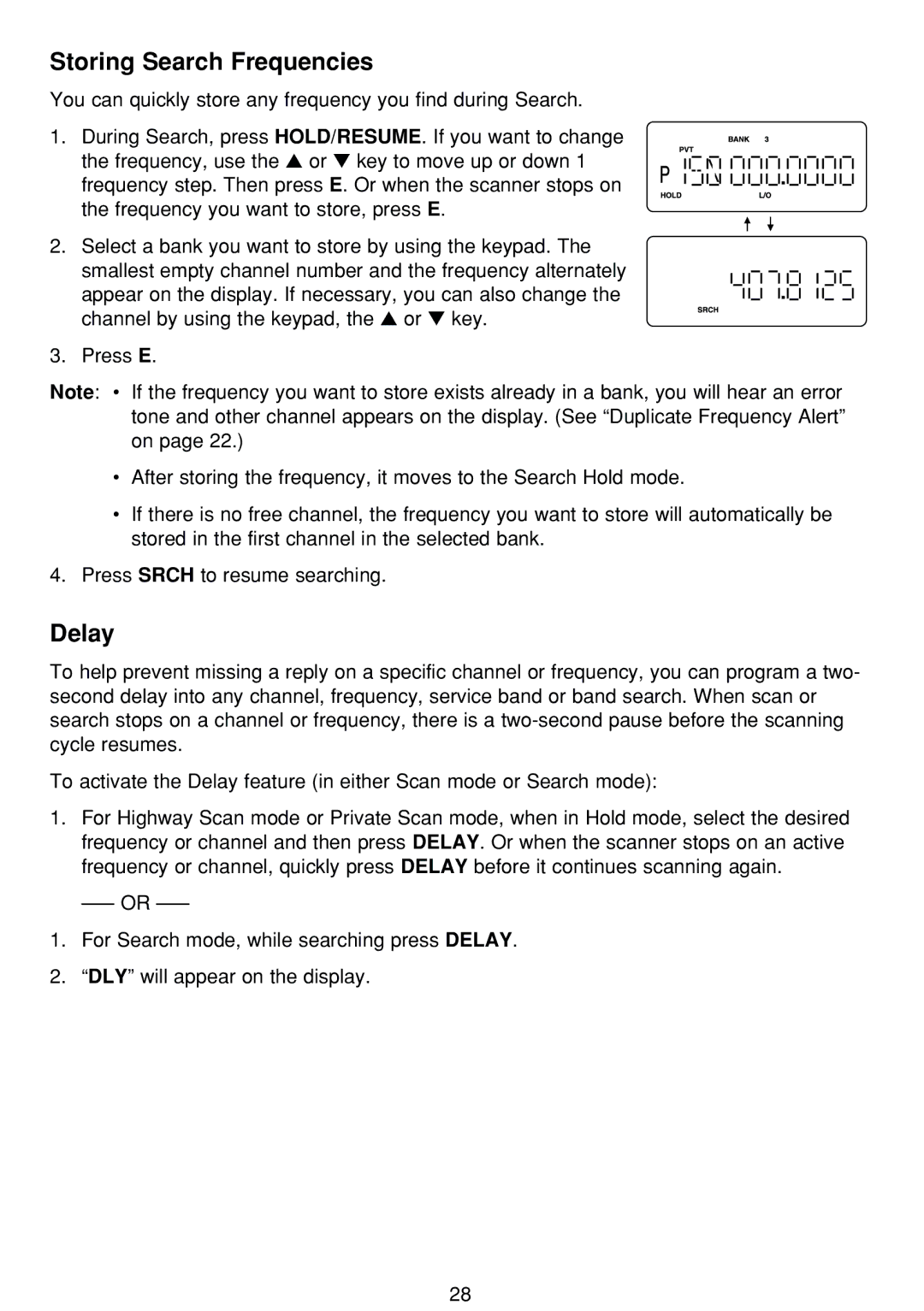 Uniden BCT-8 manual Storing Search Frequencies, Delay 