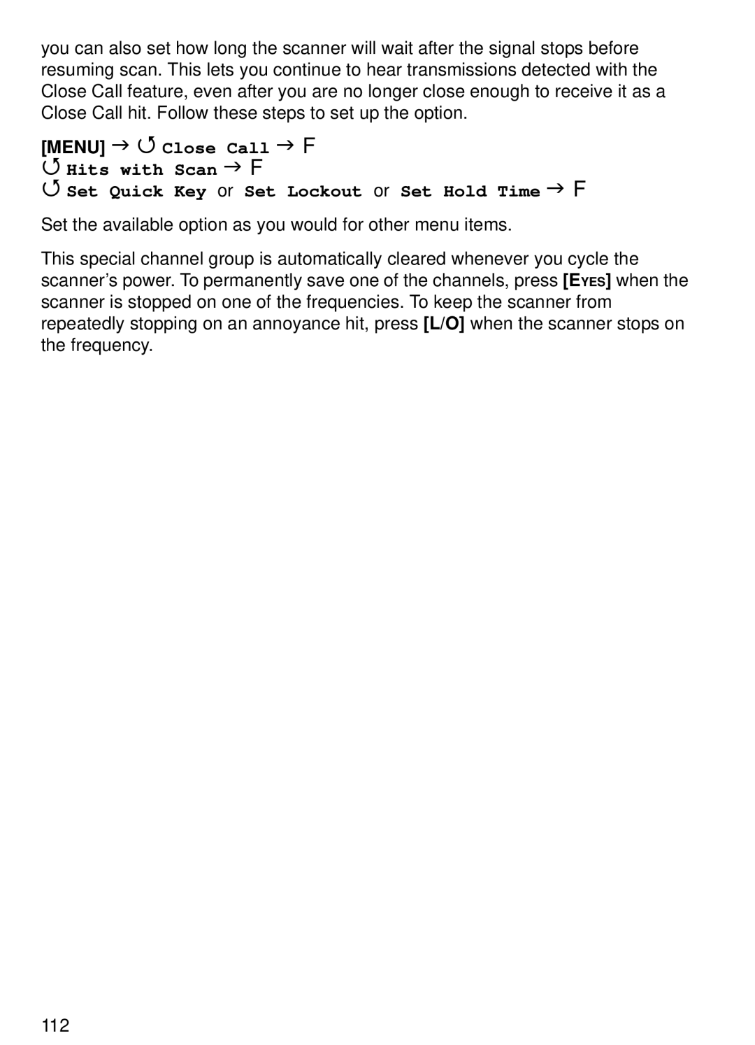 Uniden BCT15 manual Close Call F 