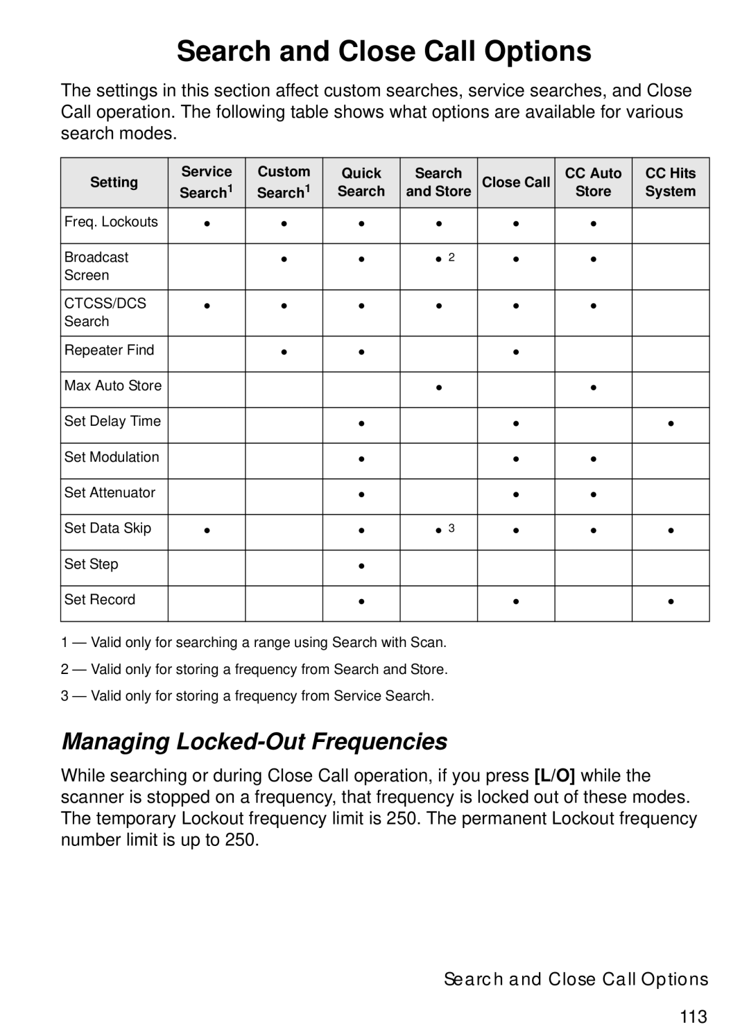 Uniden BCT15 manual Search and Close Call Options, Managing Locked-Out Frequencies 