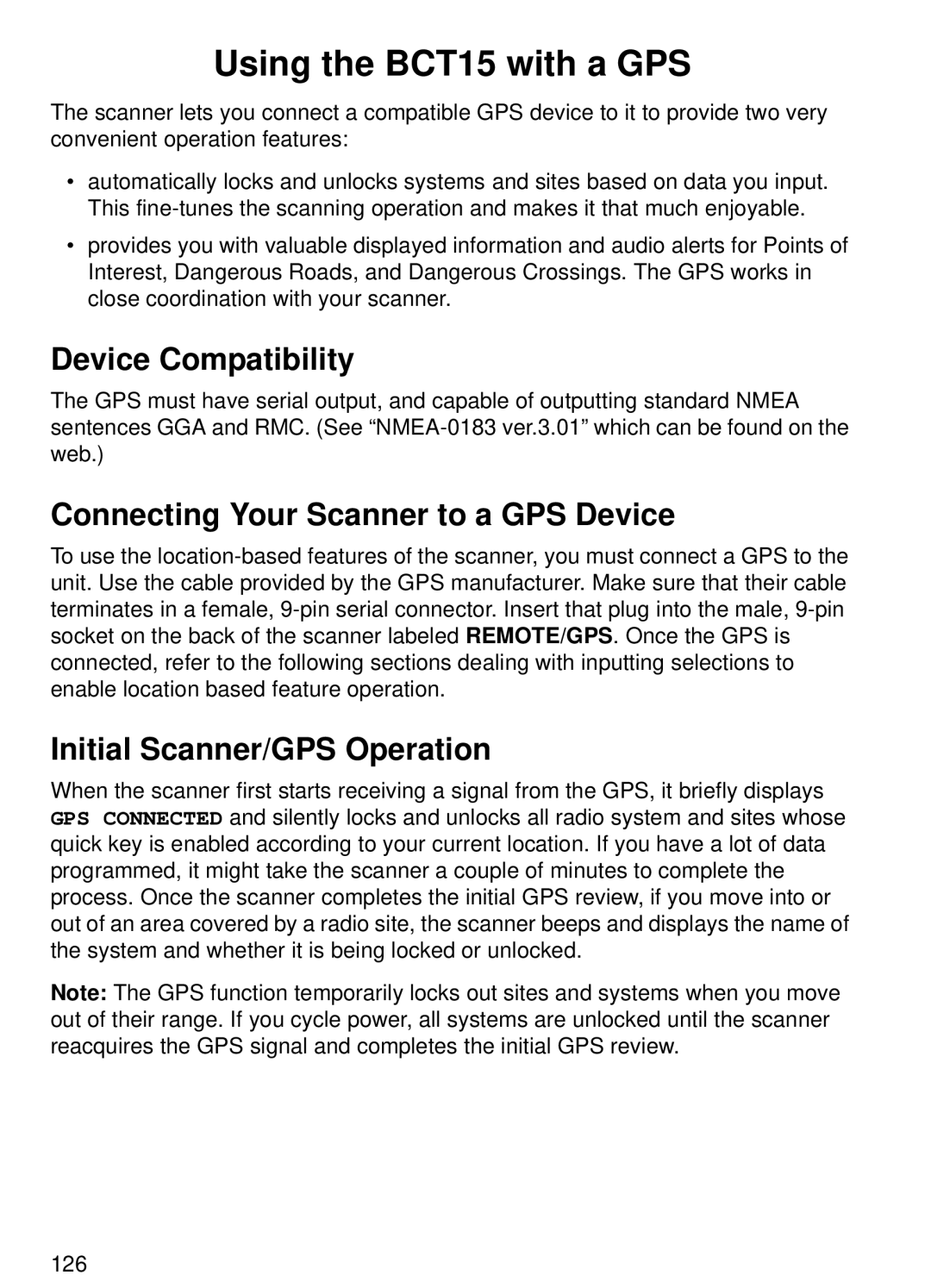 Uniden manual Using the BCT15 with a GPS, Device Compatibility, Connecting Your Scanner to a GPS Device 