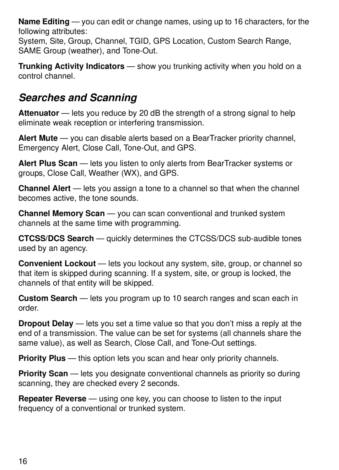 Uniden BCT15 manual Searches and Scanning 