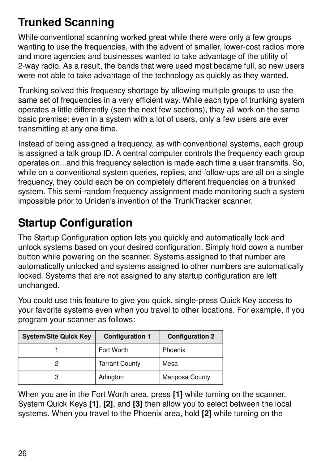 Uniden BCT15 manual Trunked Scanning, Startup Configuration 