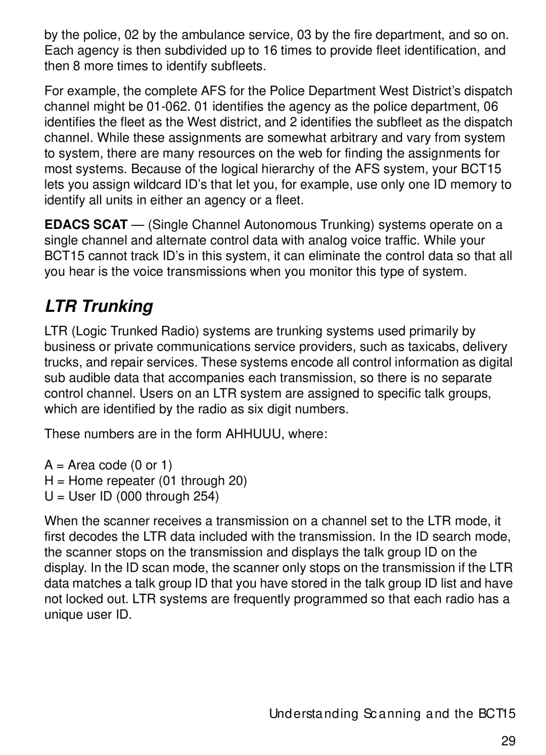 Uniden BCT15 manual LTR Trunking 