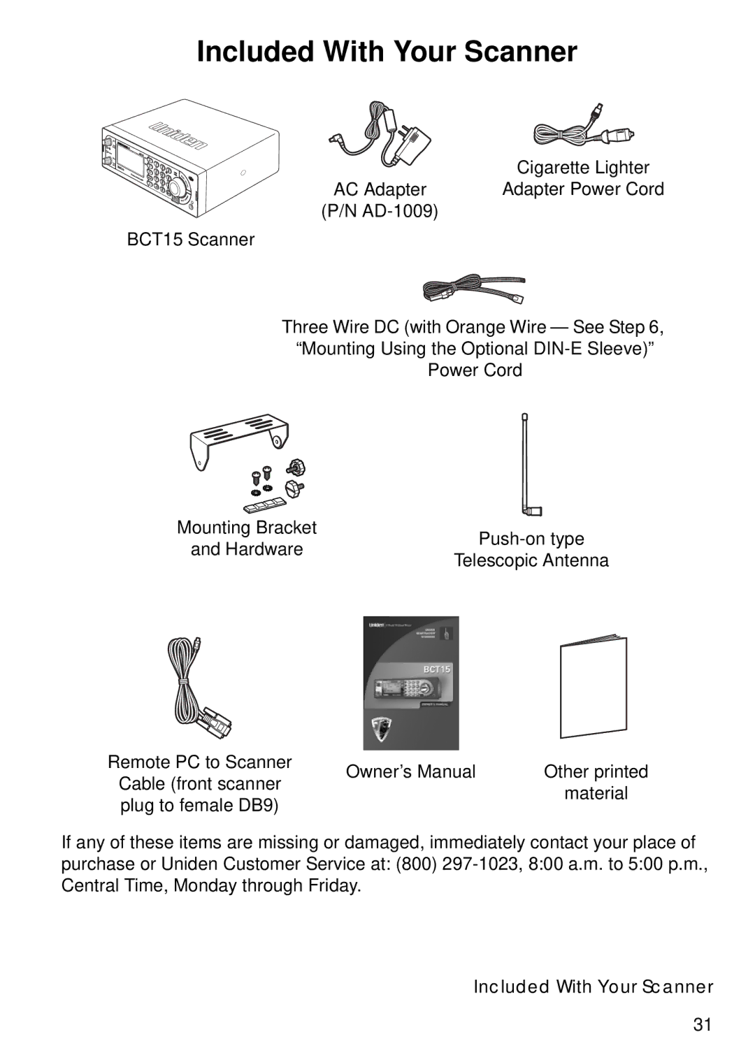 Uniden BCT15 manual Included With Your Scanner 