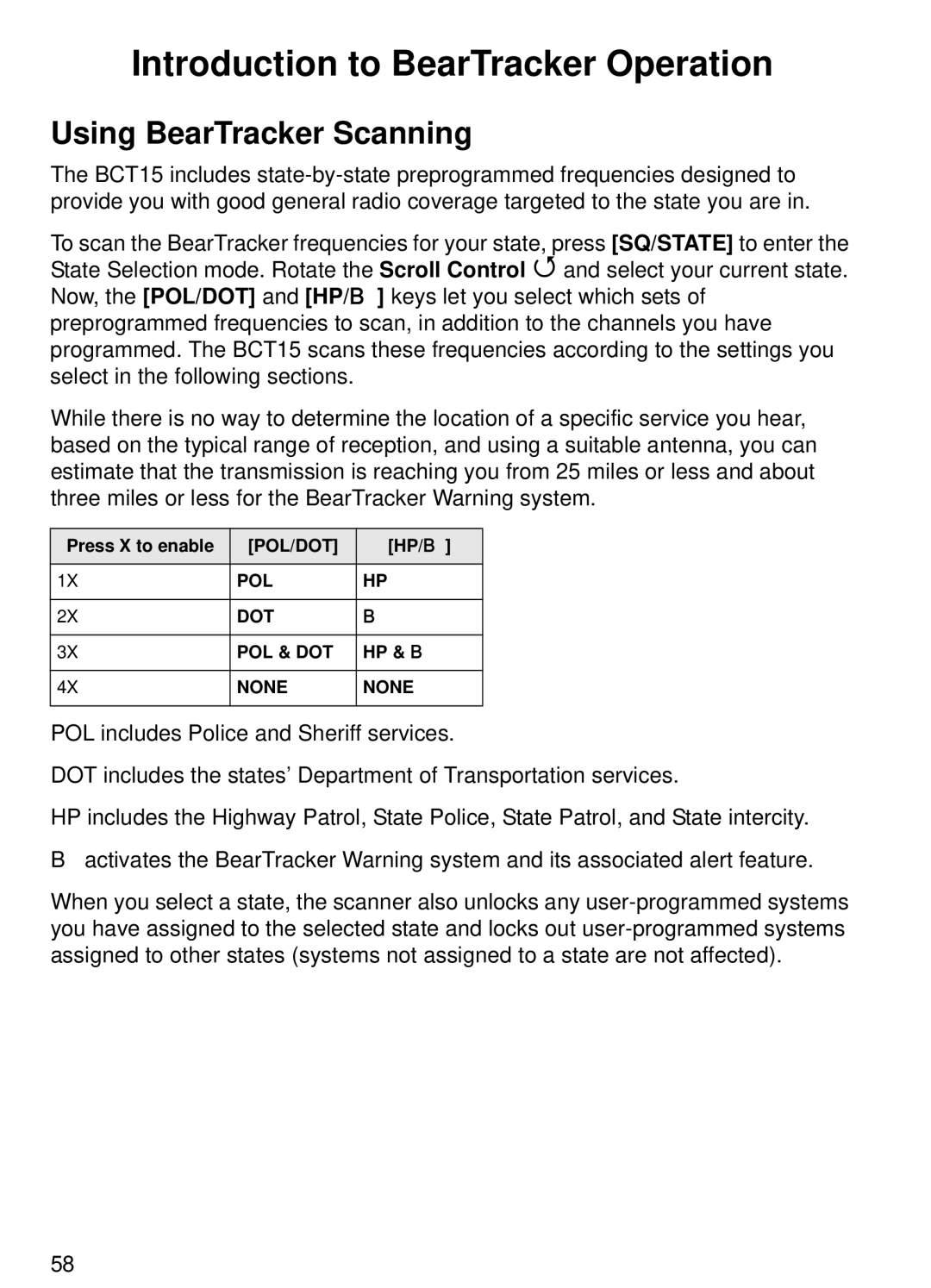 Uniden BCT15 manual Introduction to BearTracker Operation, Using BearTracker Scanning 