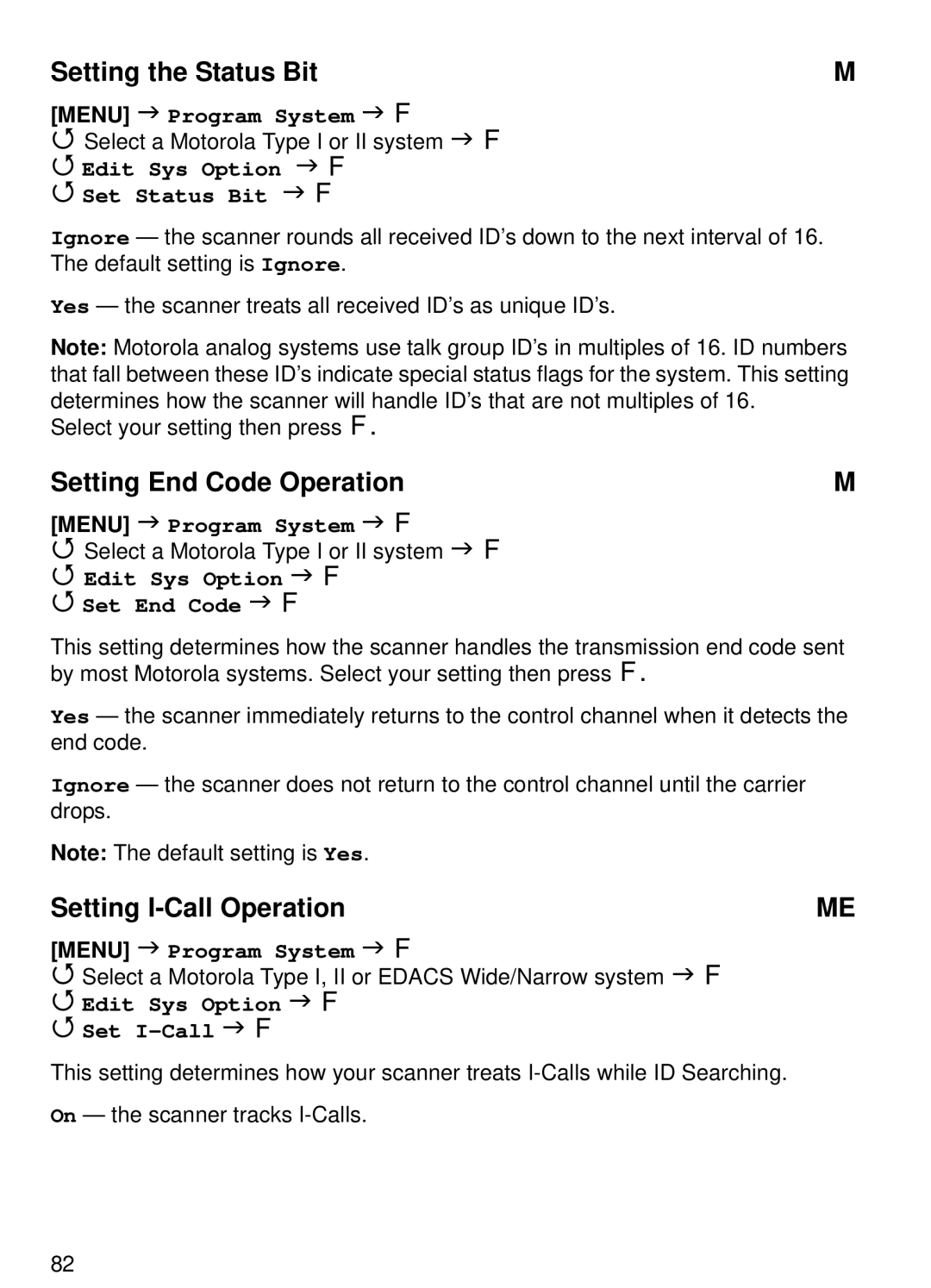 Uniden BCT15 manual Setting the Status Bit, Setting End Code Operation, Setting I-Call Operation 