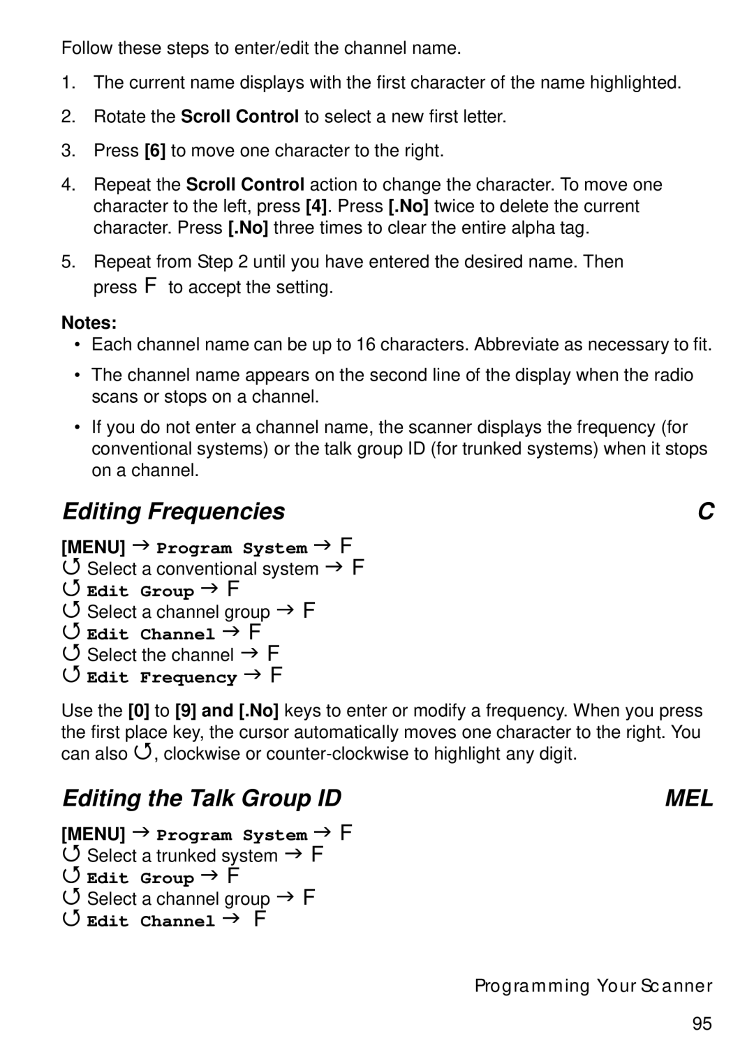 Uniden BCT15 manual Editing Frequencies, Editing the Talk Group ID, Edit Frequency 