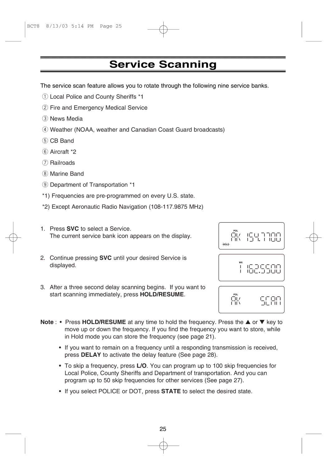 Uniden BCT8 manual Service Scanning 