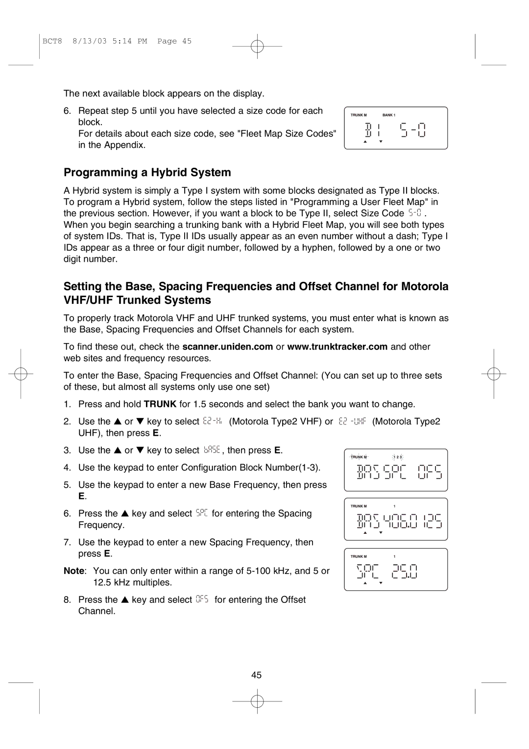 Uniden BCT8 manual Programming a Hybrid System 