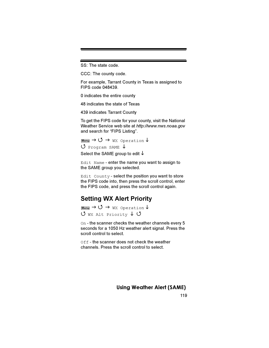 Uniden BR330T owner manual Setting WX Alert Priority, WX Operation Program Same, WX Operation WX Alt Priority 