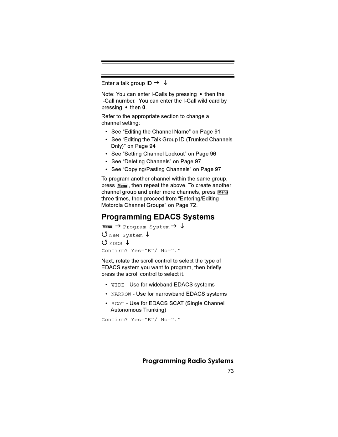 Uniden BR330T owner manual Programming Edacs Systems, Edcs 