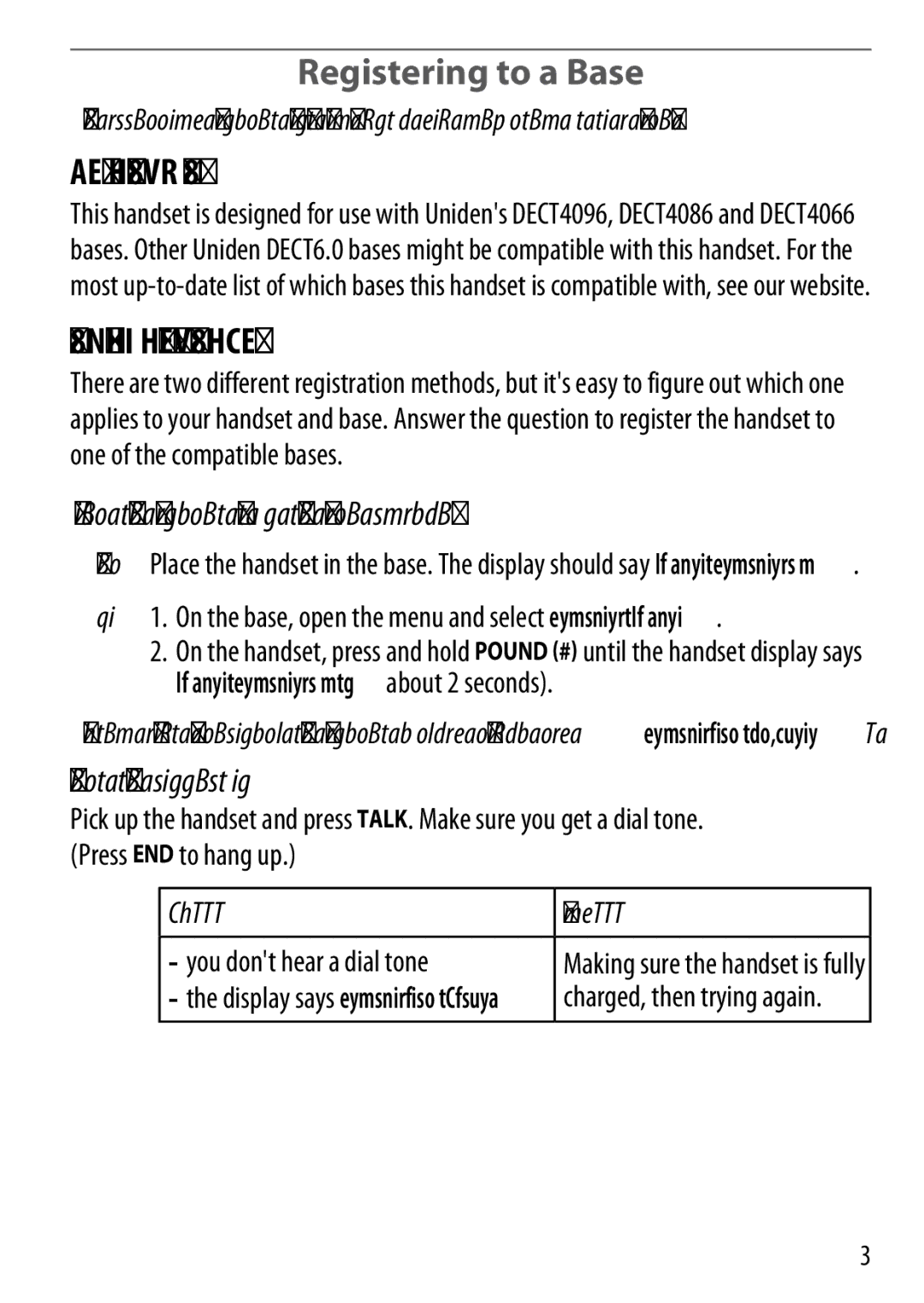 Uniden BT-1018 manual Registering to a Base, Compatible Bases, Registration Methods, You dont hear a dial tone 